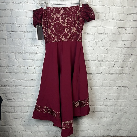 City Studio Burgundy Off Shoulder High Low Dress Prom Juniors Size 1 - Picture 5 of 5